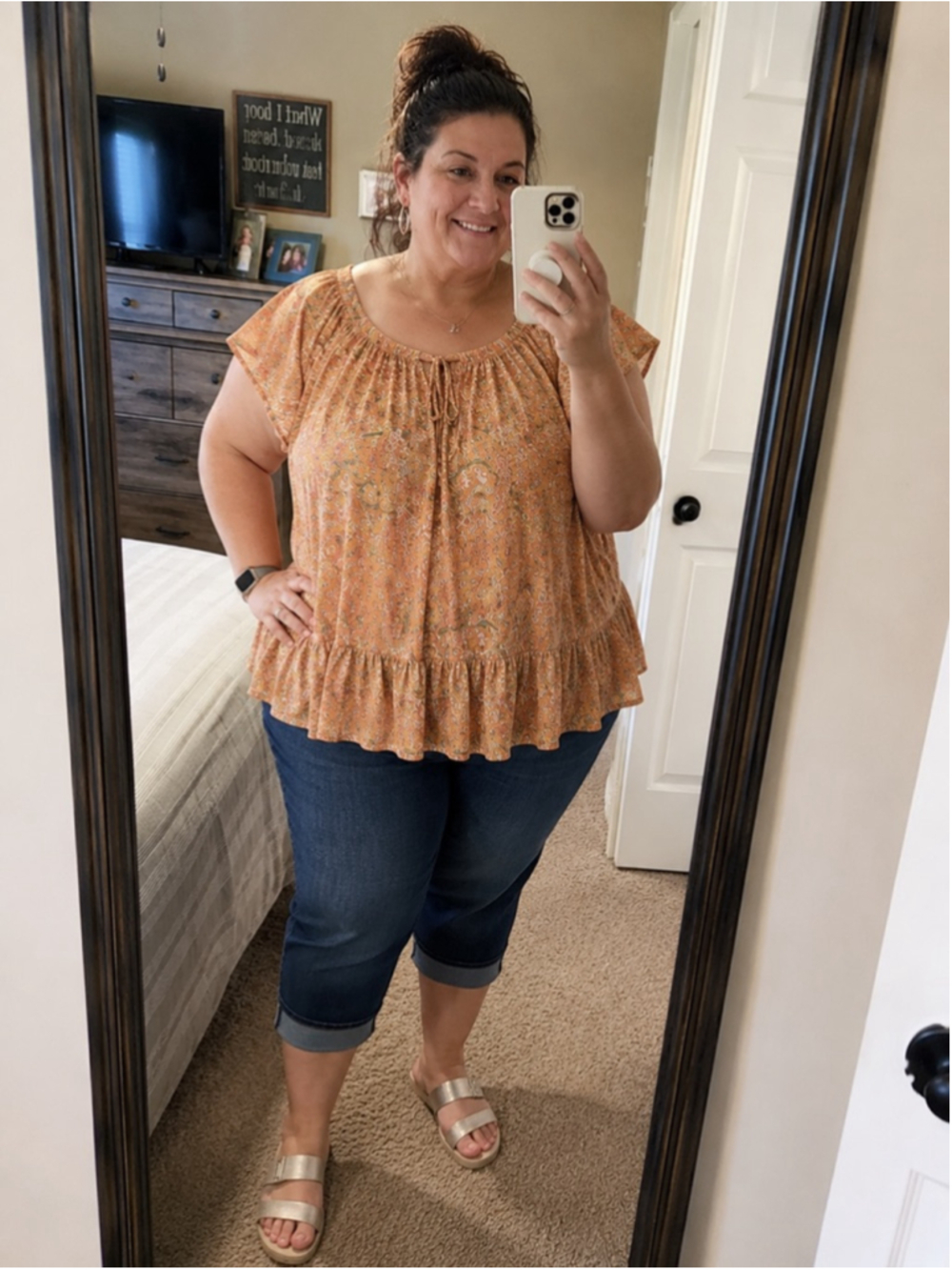 Rachel Zoe Floral Off Shoulder Peasant Tunic Top Orange Boho Plus Size Approx 2X - Picture 9 of 10